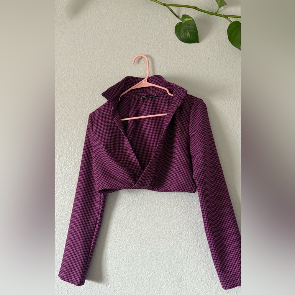 Zara Pink and Black Houndstooth Blazer